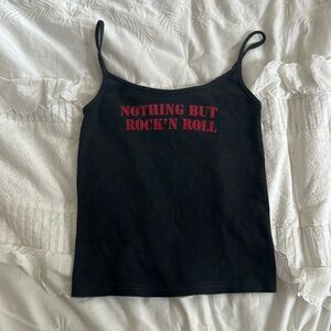 Brandy Melvile black cropped graphic tank thin strap Nothing but Rock’n roll